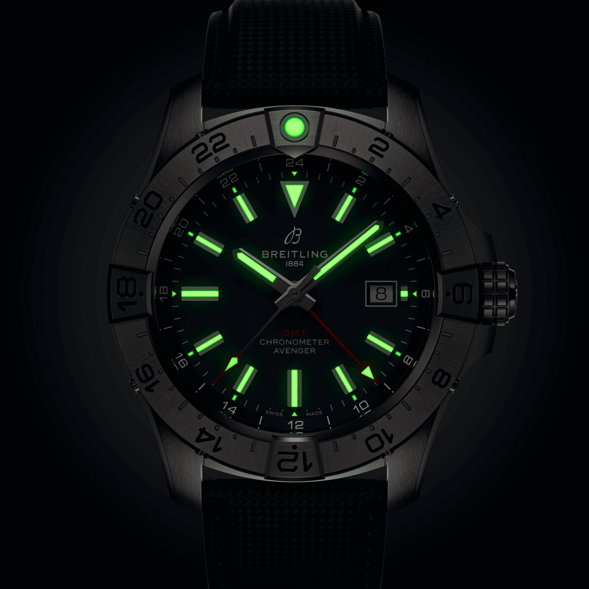 Montre Breitling Avenger GMT automatique cadran bleu bracelet cuir bleu 44 mm A32320101C1X1