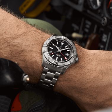 Breitling Avenger GMT automatic watch black dial steel bracelet 44 mm