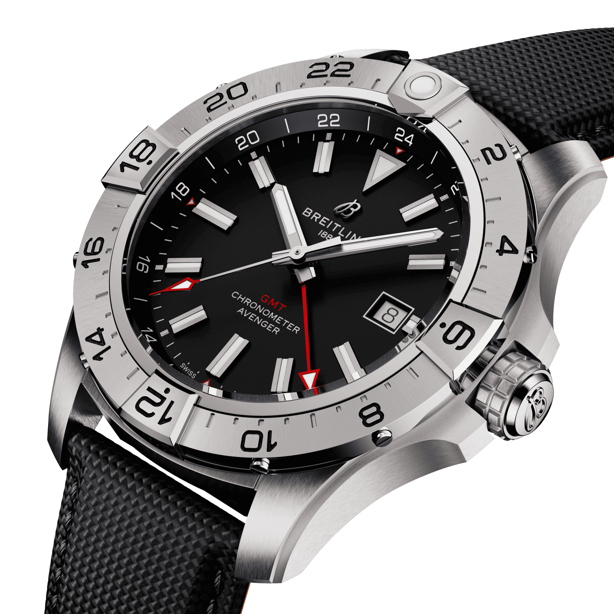 Montre Breitling Avenger GMT automatique cadran noir bracelet cuir noir 44 mm A32320101B1X1