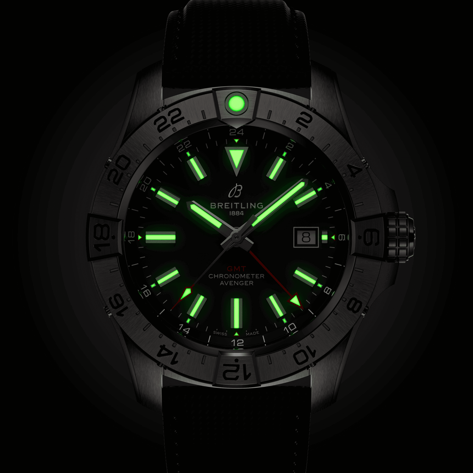Montre Breitling Avenger GMT automatique cadran noir bracelet cuir noir 44 mm A32320101B1X1