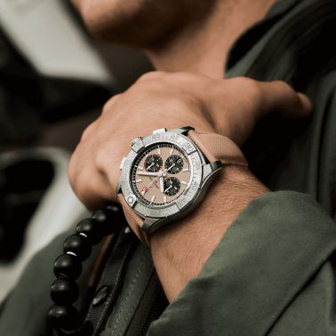 Breitling Avenger B01 Chronograph automatic watch sand dial sand leather strap 44 mm