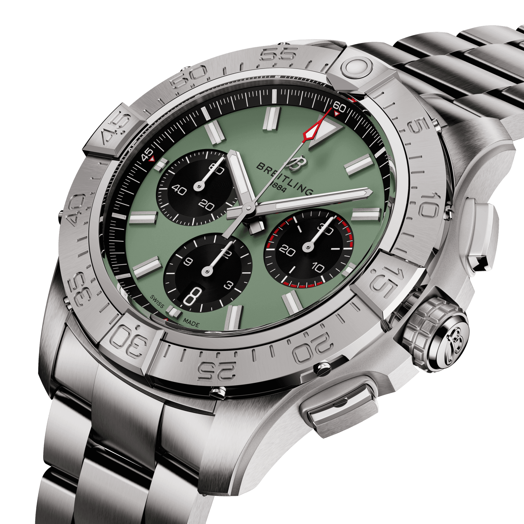 Montre Breitling Avenger B01 Chronograph automatique cadran vert bracelet acier 44 mm AB0147101L1A1