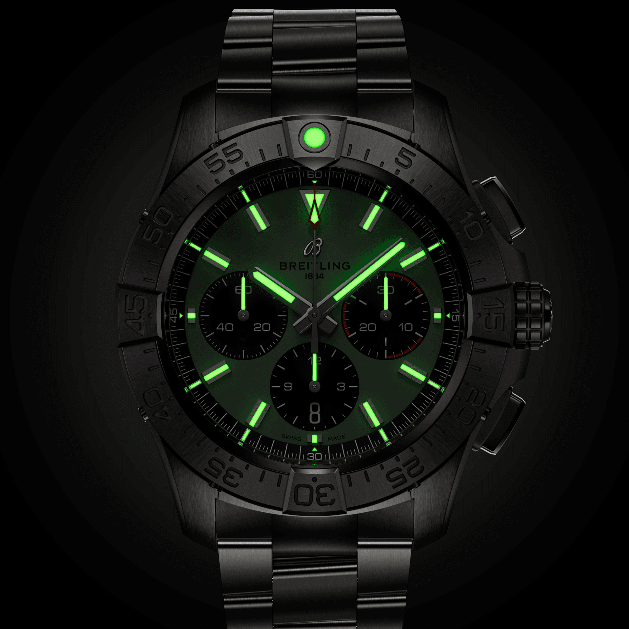 Montre Breitling Avenger B01 Chronograph automatique cadran vert bracelet acier 44 mm AB0147101L1A1