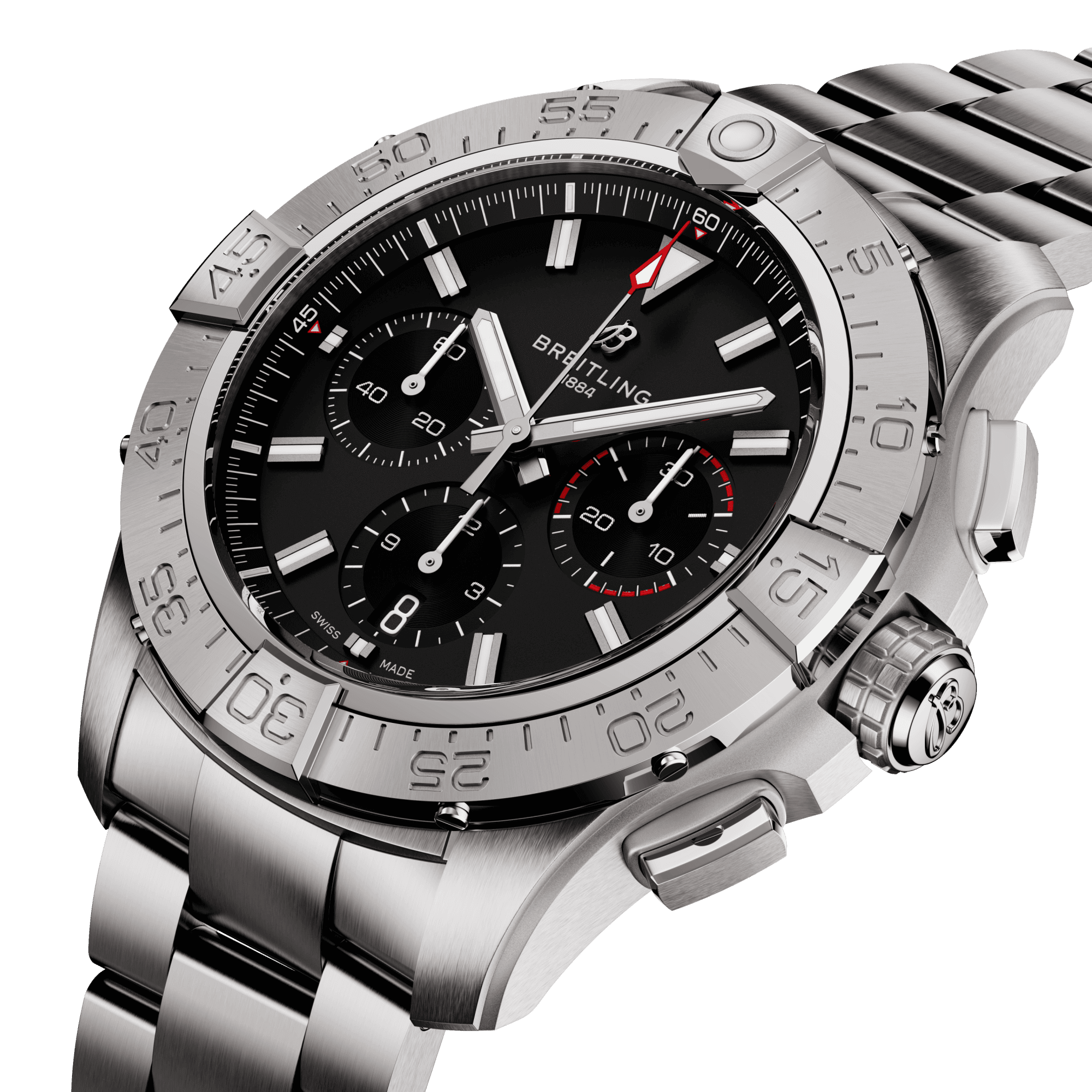 Montre Breitling Avenger B01 Chronograph automatique cadran noir bracelet acier 44 mm AB0147101B1A1