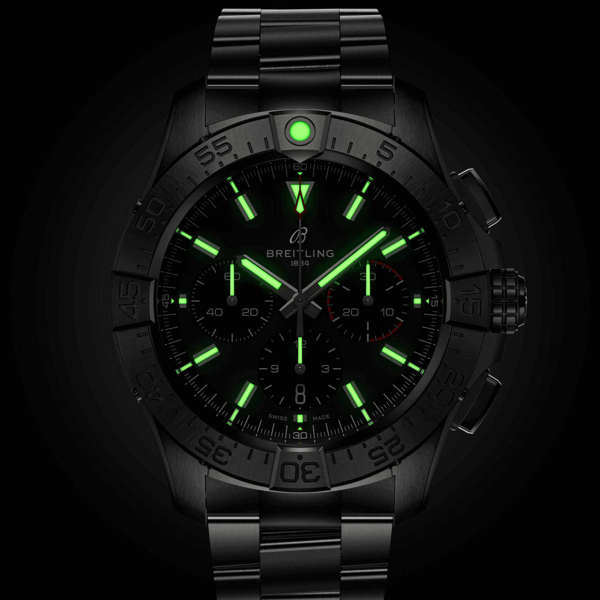 Montre Breitling Avenger B01 Chronograph automatique cadran noir bracelet acier 44 mm AB0147101B1A1