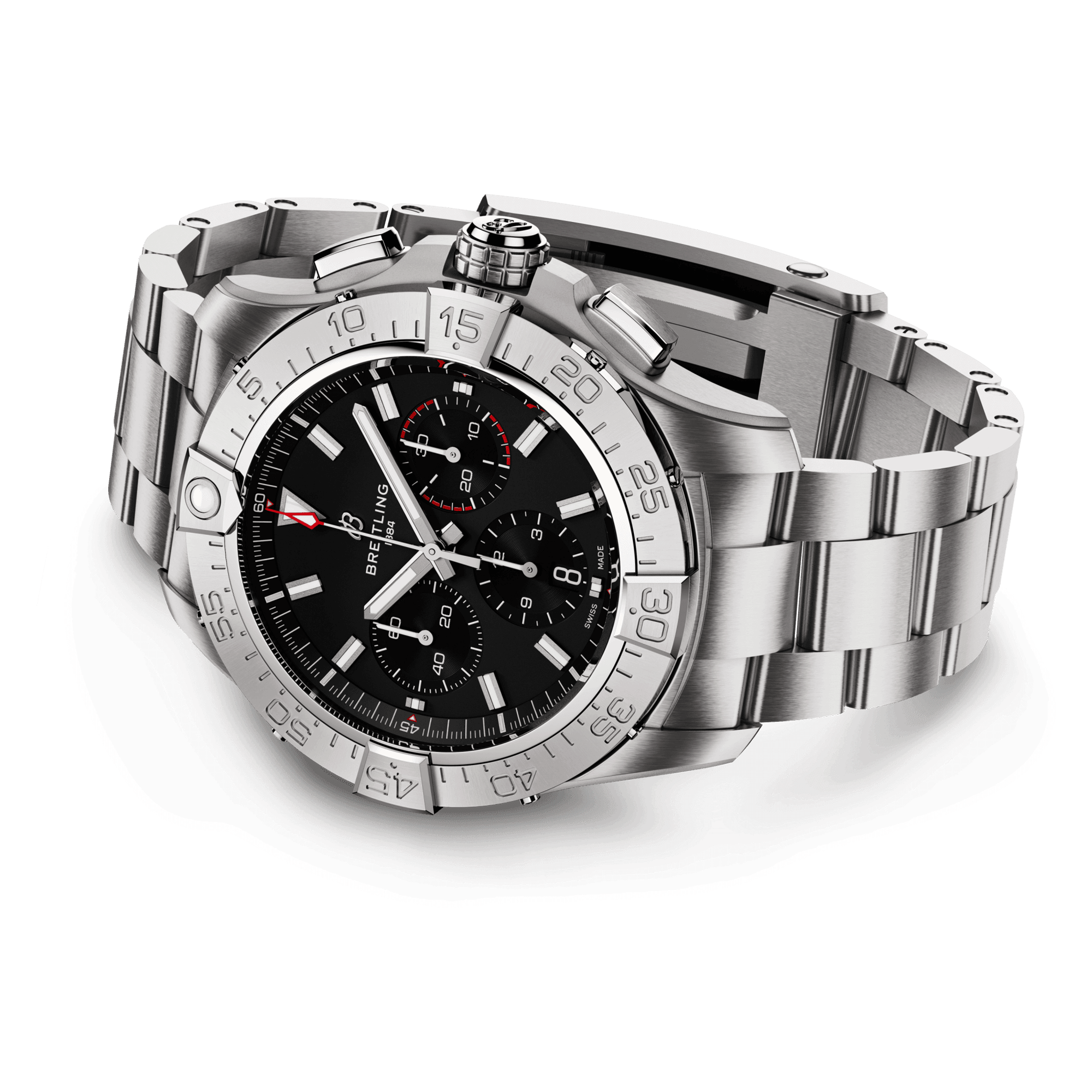 Montre Breitling Avenger B01 Chronograph automatique cadran noir bracelet acier 44 mm AB0147101B1A1