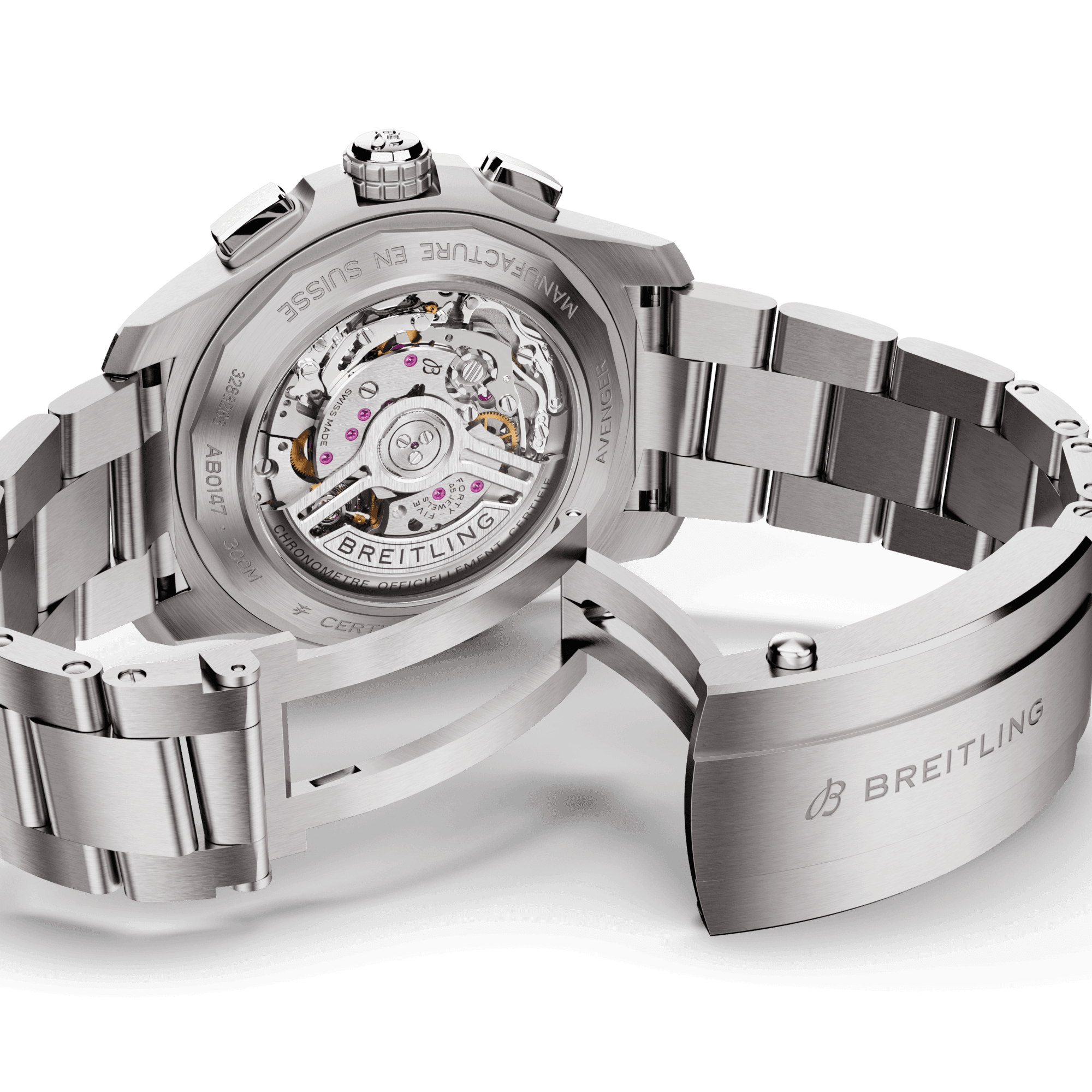 Montre Breitling Avenger B01 Chronograph automatique cadran noir bracelet acier 44 mm AB0147101B1A1