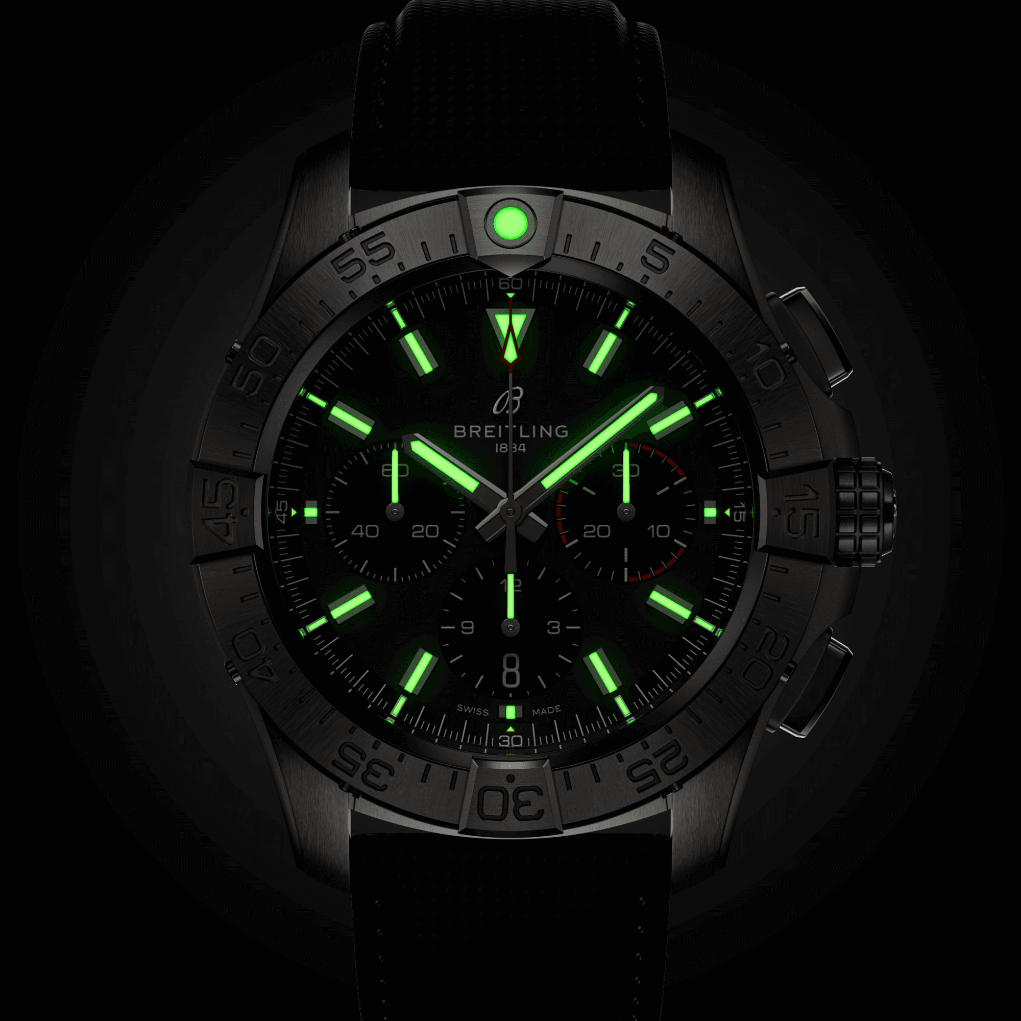 Montre Breitling Avenger B01 Chronograph automatique cadran noir bracelet cuir noir 44 mm AB0147101B1X1