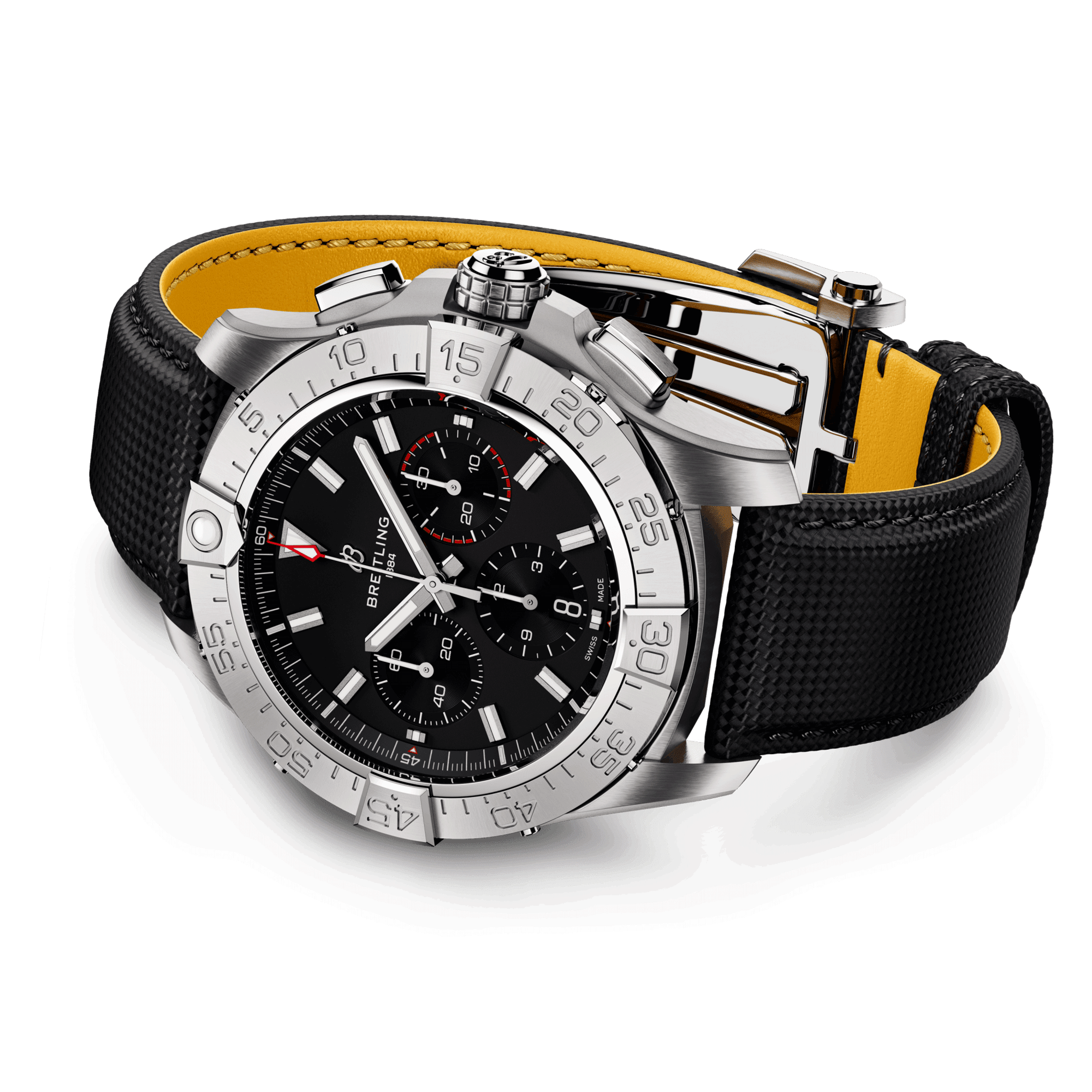 Montre Breitling Avenger B01 Chronograph automatique cadran noir bracelet cuir noir 44 mm AB0147101B1X1