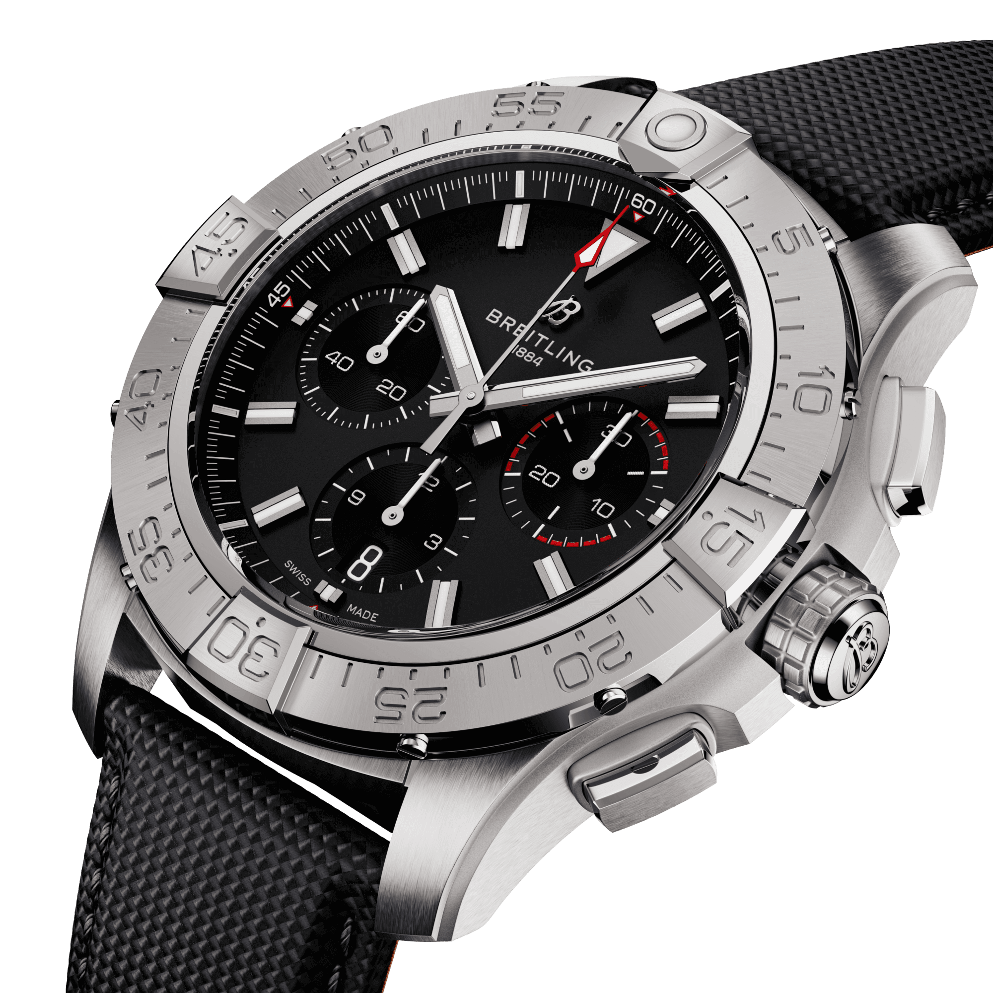 Montre Breitling Avenger B01 Chronograph automatique cadran noir bracelet cuir noir 44 mm AB0147101B1X1