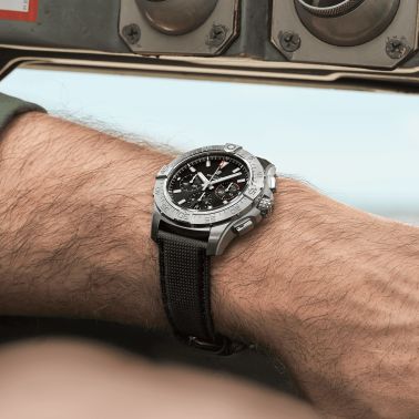 Breitling Avenger B01 Chronograph automatic watch black dial black leather strap 44 mm