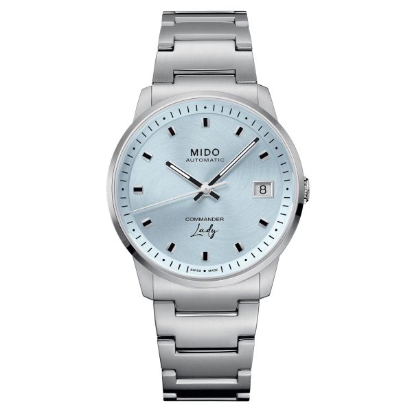 Mido Commander Lady automatic watch blue dial steel bracelet 35 mm M021.207.11.041.00
