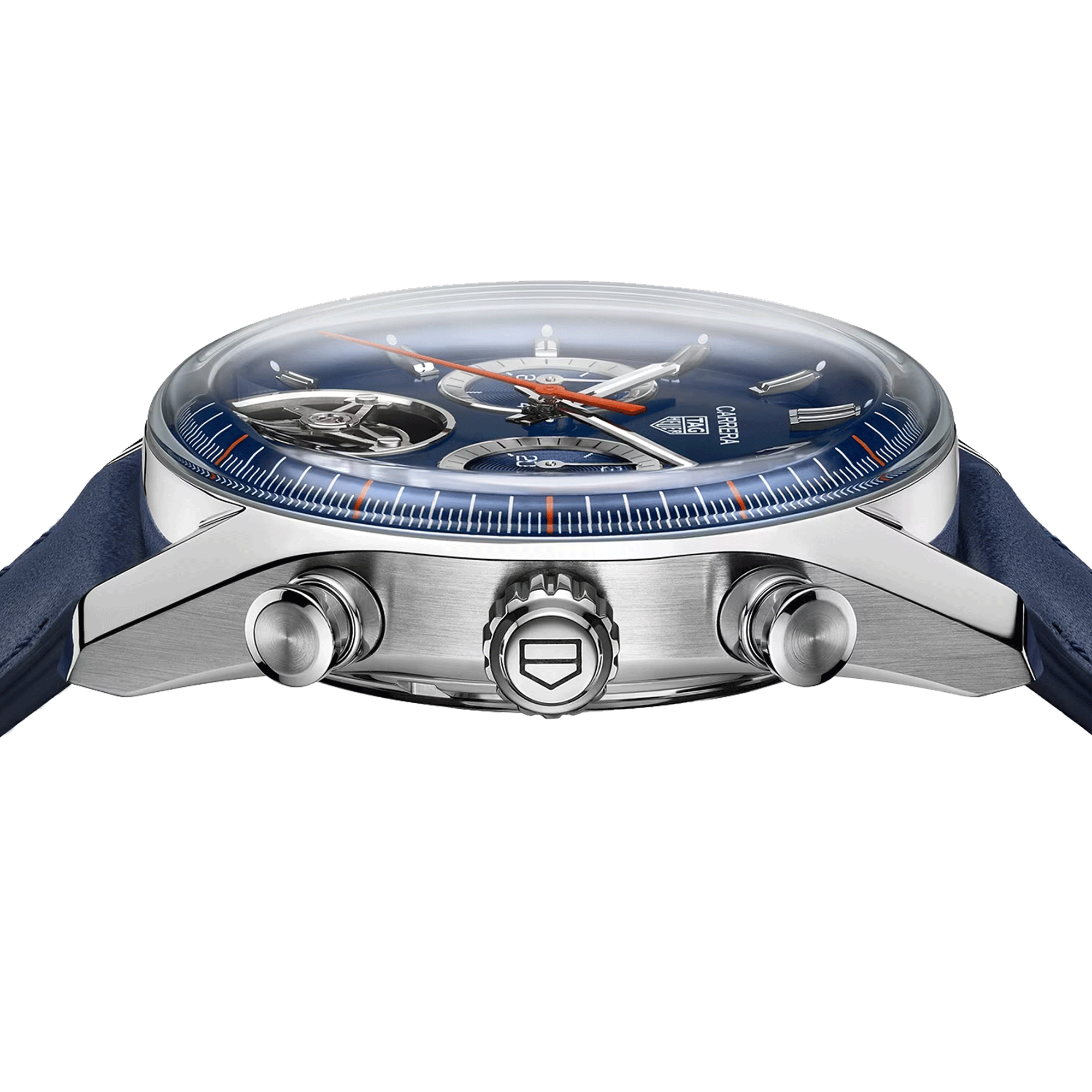 Montre TAG Heuer Carrera Chronograph Tourbillon automatique cadran bleu bracelet cuir bleu 42 mm CBS5010.FC6543