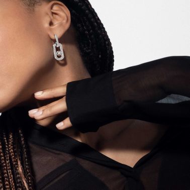 Boucles d'oreilles pendantes Messika So Move XL Pavées en or blanc et diamant