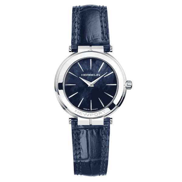 Montre Michel Herbelin Newport Slim quartz cadran nacre bleue bracelet cuir bleu 32 mm 16922/AP60BL