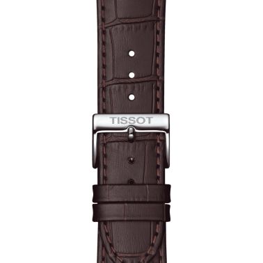 Montre Tissot T-Classic Dream Gent quartz cadran blanc bracelet cuir marron 42 mm T129.410.16.013.00