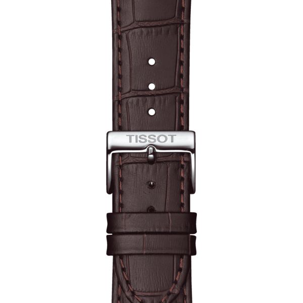 Montre Tissot T-Classic Dream Gent quartz cadran blanc bracelet cuir marron 42 mm T129.410.16.013.00