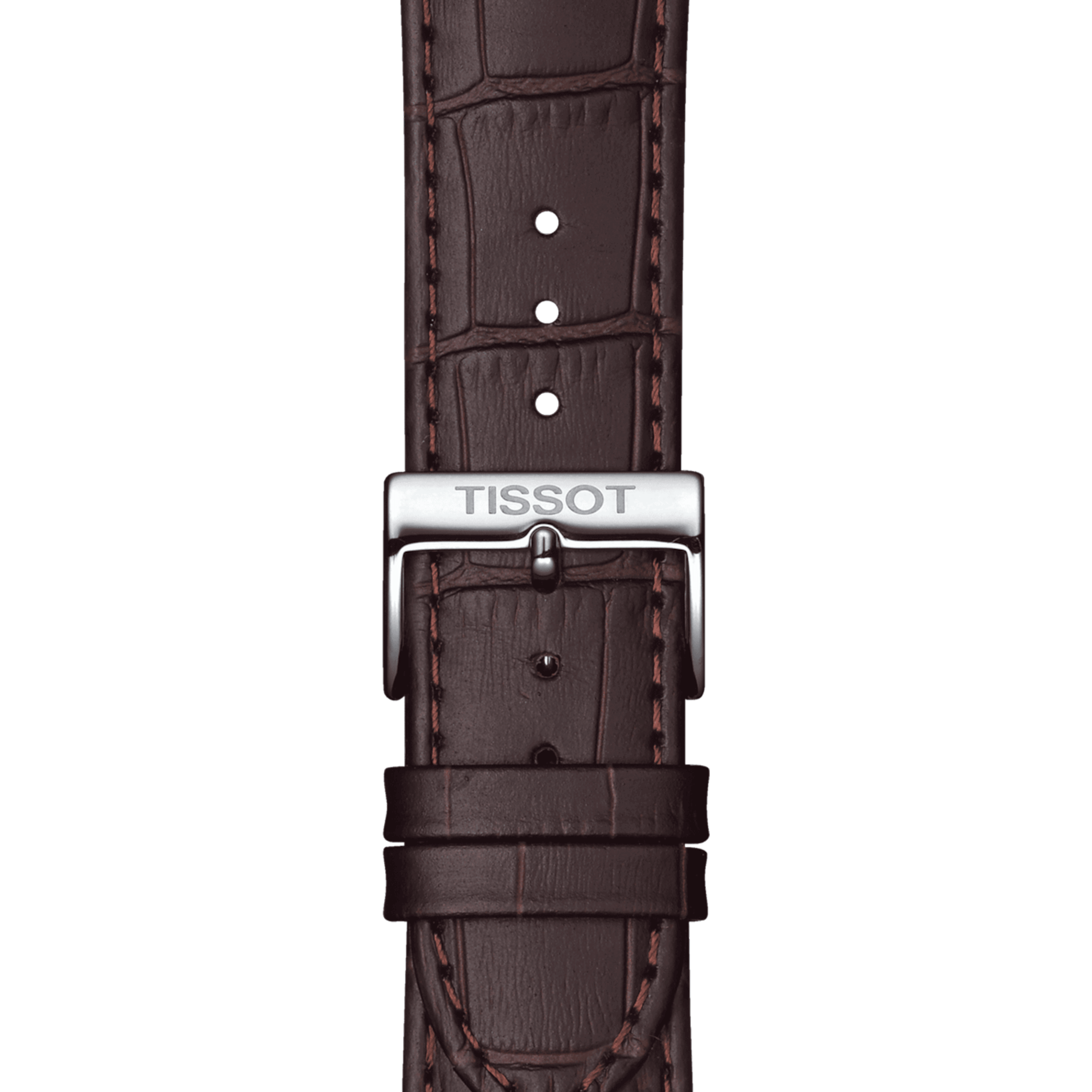 Montre Tissot T-Classic Dream Gent quartz cadran blanc bracelet cuir marron 42 mm T129.410.16.013.00