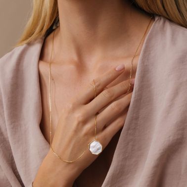 Sautoir Lepage Octo en or jaune et nacre blanche