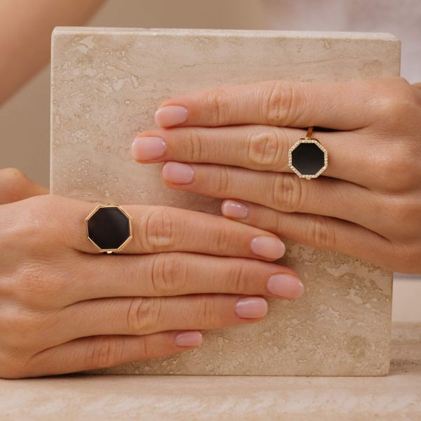 Onyx ring アイリービーチ　9号　ゴールド Large 18kt gold plating over silver and onyx Ring Color