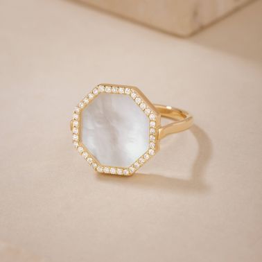 Bague Lepage Octo en or jaune, nacre blanche et diamants