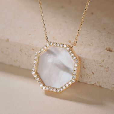 Lepage Octo necklace in yellow gold, white mother of pearl and diamonds