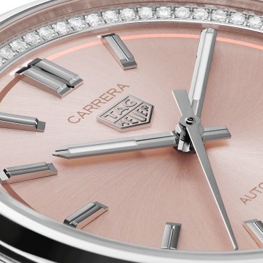 Montre TAG Heuer Carrera Date automatique diamants cadran rose bracelet acier 36 mm WBN231A.BA0001