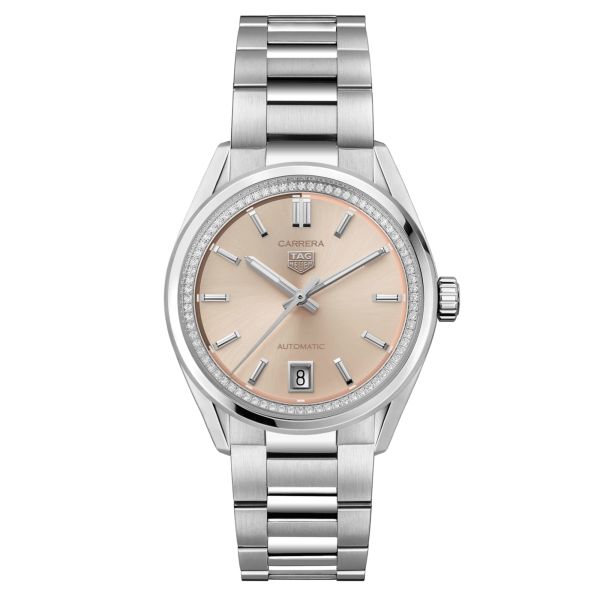 TAG Heuer Carrera Date automatic watch diamonds pink dial steel bracelet 36 mm