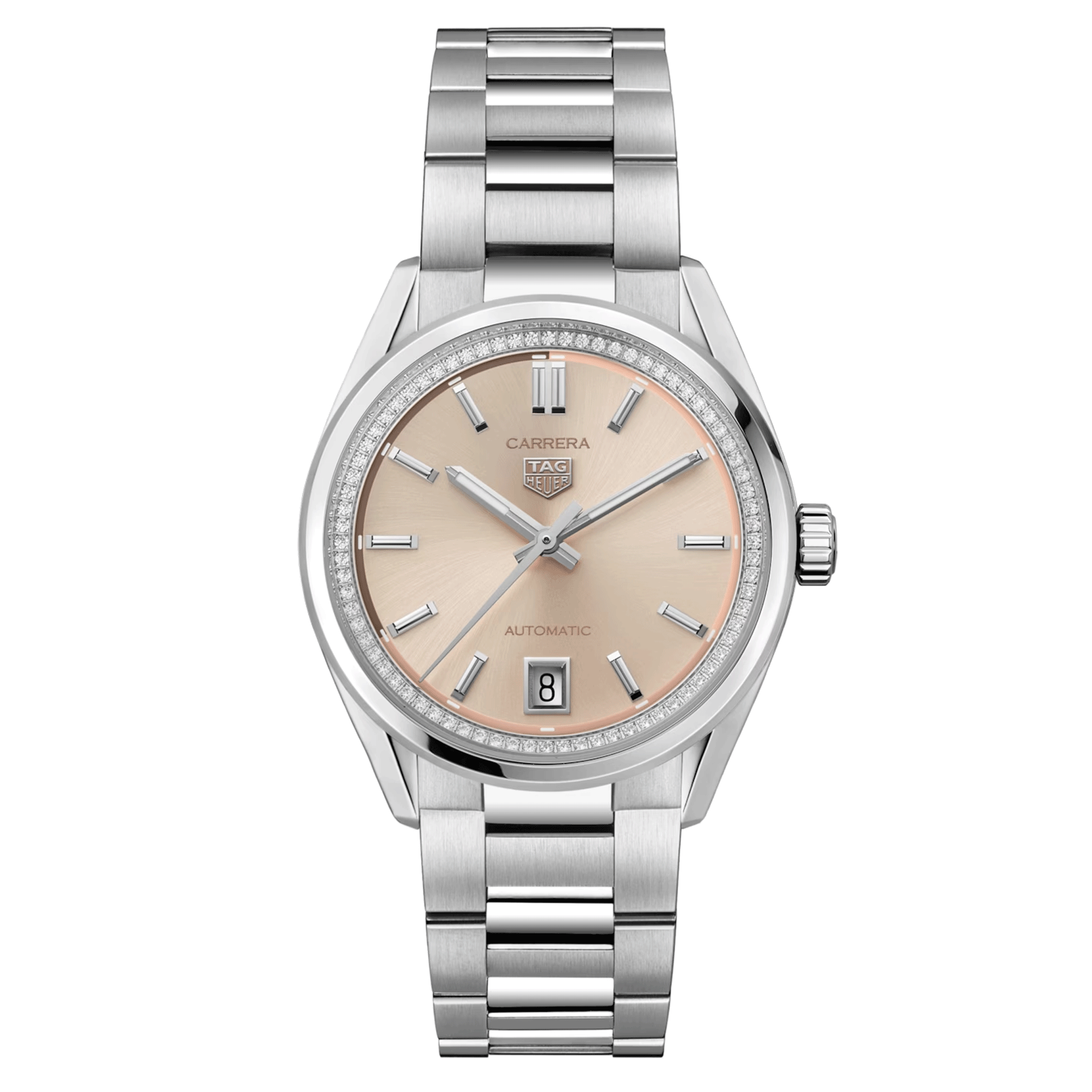 Montre TAG Heuer Carrera Date automatique diamants cadran rose bracelet acier 36 mm WBN231A.BA0001