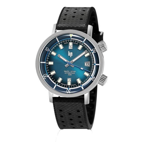 Montre Lip Grande Nautic-Océan automatique cadran bleu bracelet tropic 41 mm