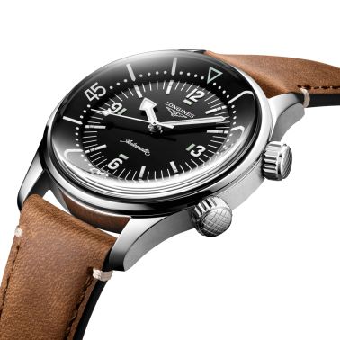 Longines Legend Diver automatic watch black dial brown leather strap 39 mm L3.764.4.50.0