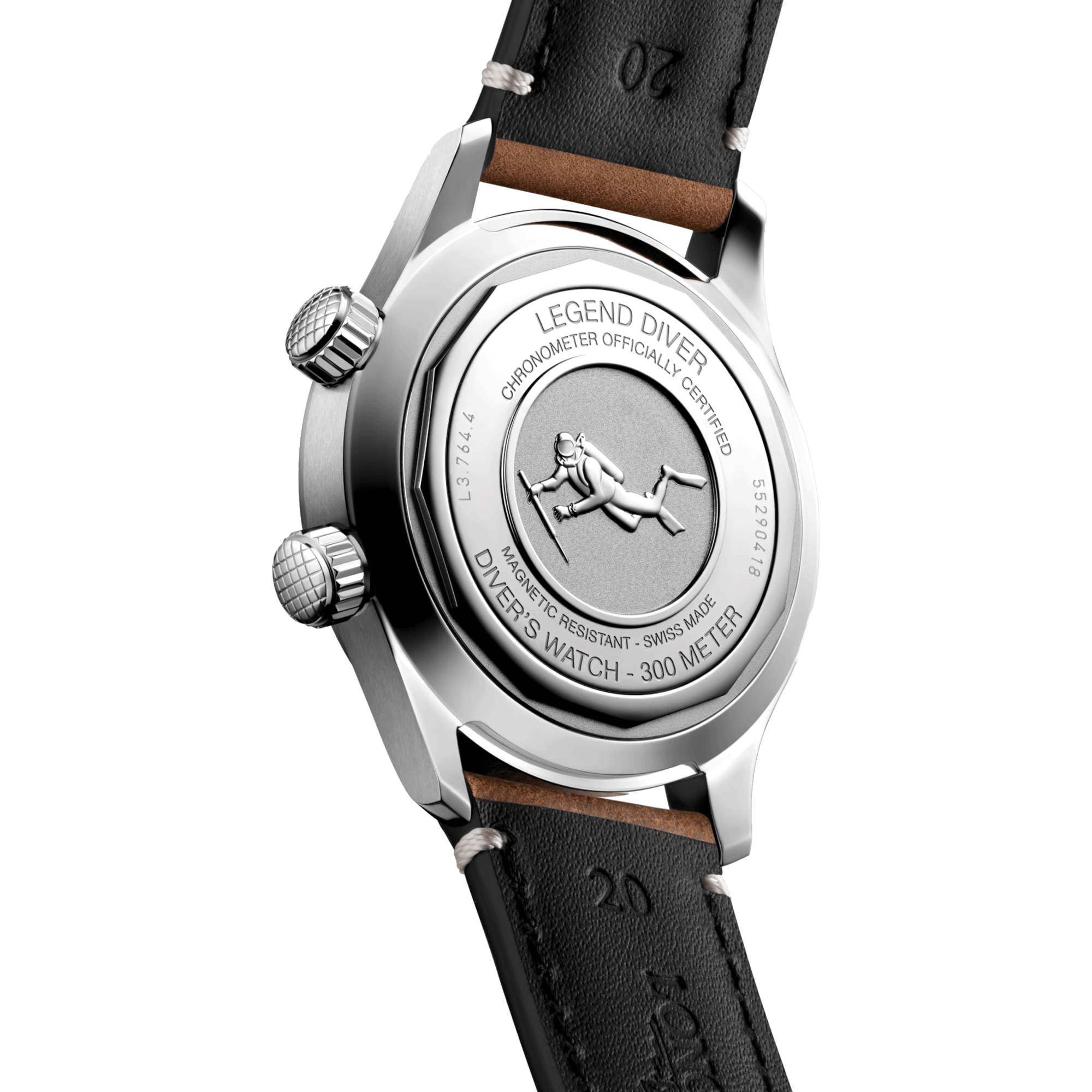 Longines Legend Diver automatic watch black dial brown leather strap 39 mm L3.764.4.50.0