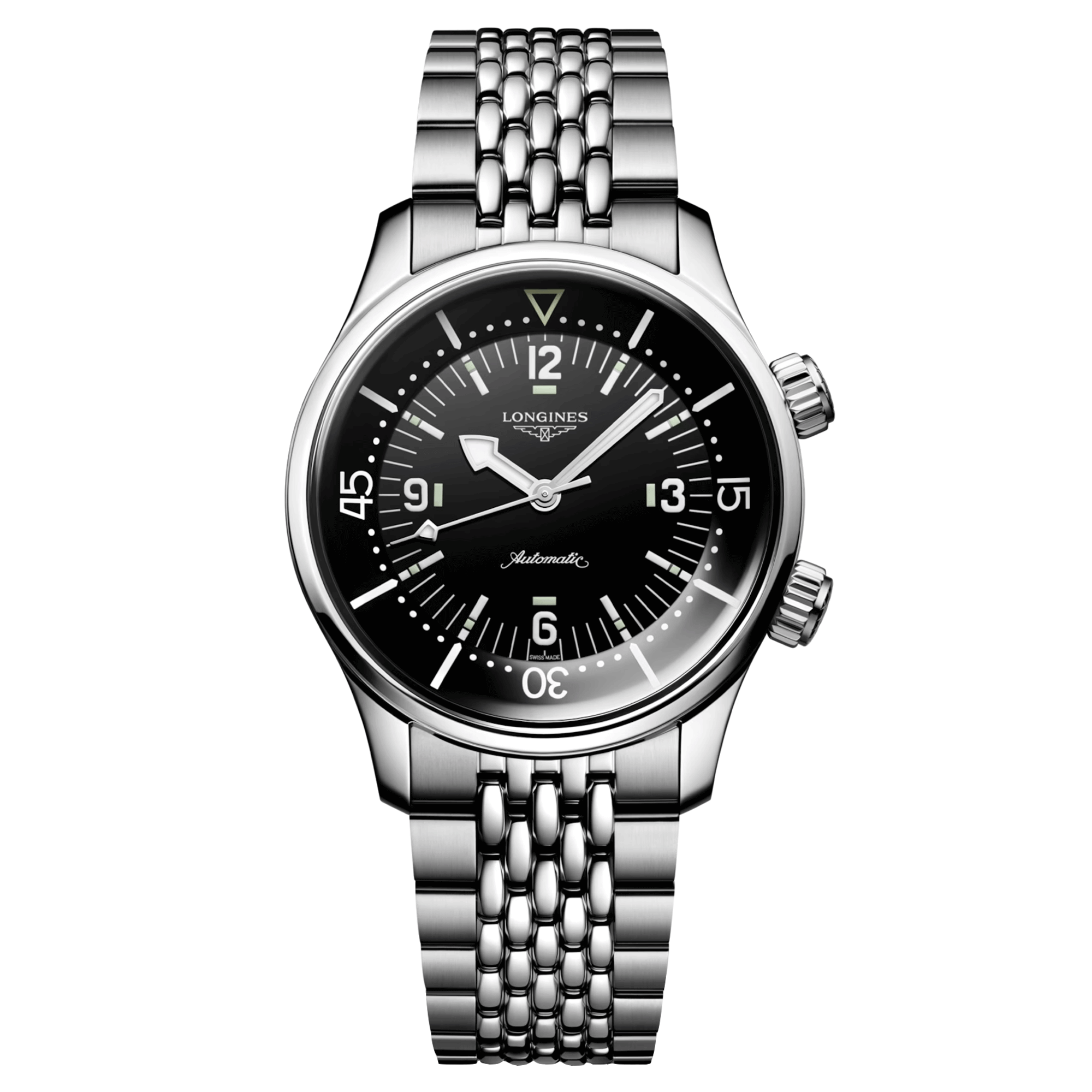 Longines Legend Diver automatic watch black dial steel bracelet 39 mm L3.764.4.50.6