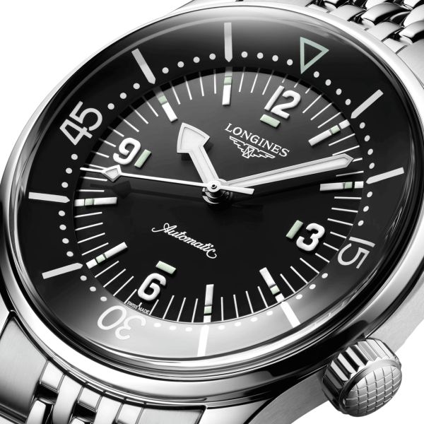 Longines Legend Diver automatic watch black dial steel bracelet 39 mm L3.764.4.50.6