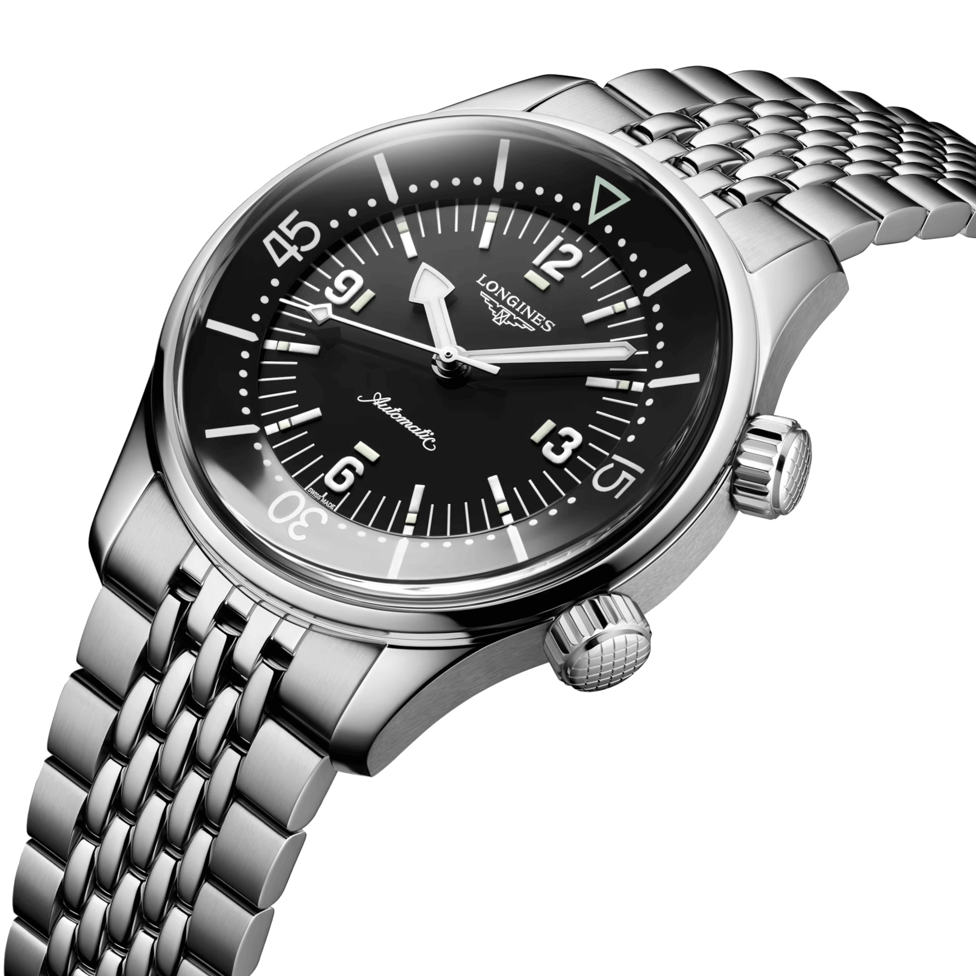 Longines Legend Diver automatic watch black dial steel bracelet 39 mm L3.764.4.50.6