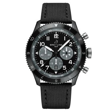 Montre Breitling Super AVI B04 Chronograph GMT Mosquito Night Fighter automatique cadran noir bracelet cuir noir 46 mm SB04451A1