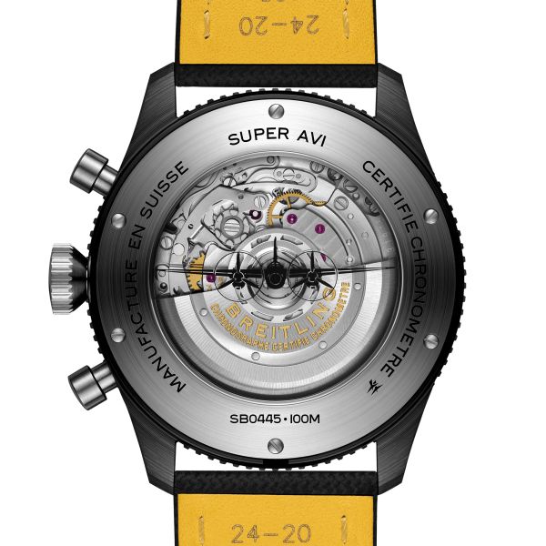 Montre Breitling Super AVI B04 Chronograph GMT Mosquito Night Fighter automatique cadran noir bracelet cuir noir 46 mm SB04451A1