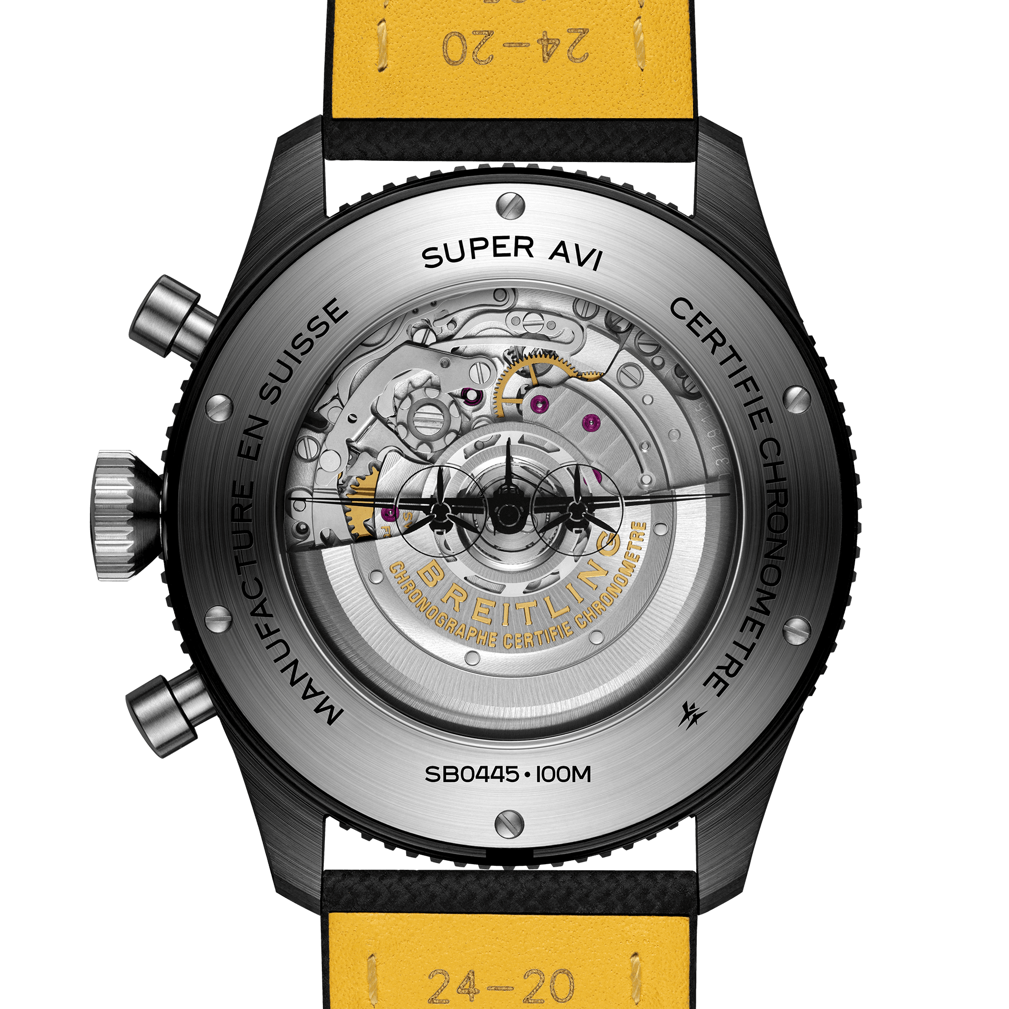 Montre Breitling Super AVI B04 Chronograph GMT Mosquito Night Fighter automatique cadran noir bracelet cuir noir 46 mm SB04451A1