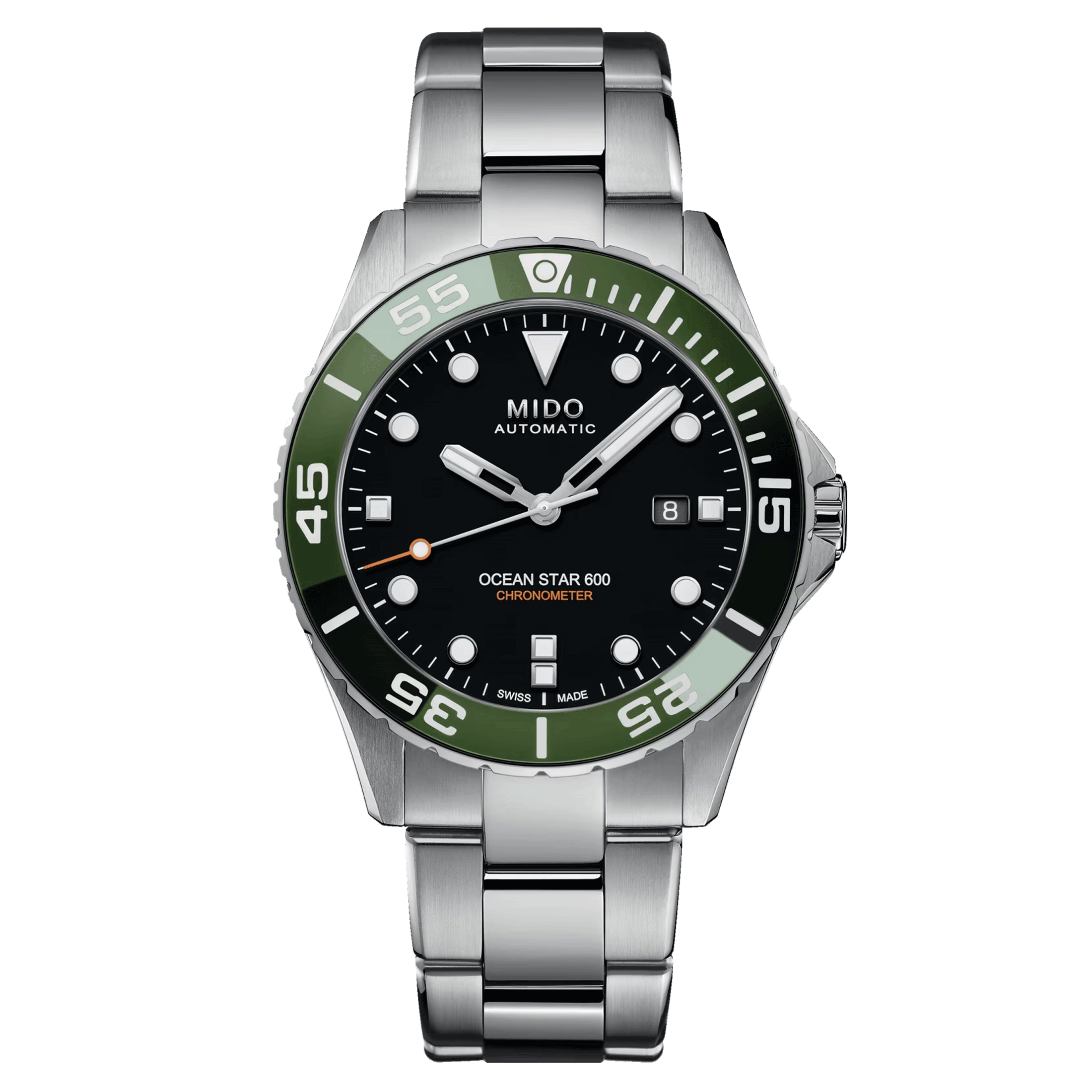 Montre Mido Ocean Star 600 Chronometer COSC automatique lunette verte cadran noir bracelet acier 43,5 mm M026.608.11.051.01
