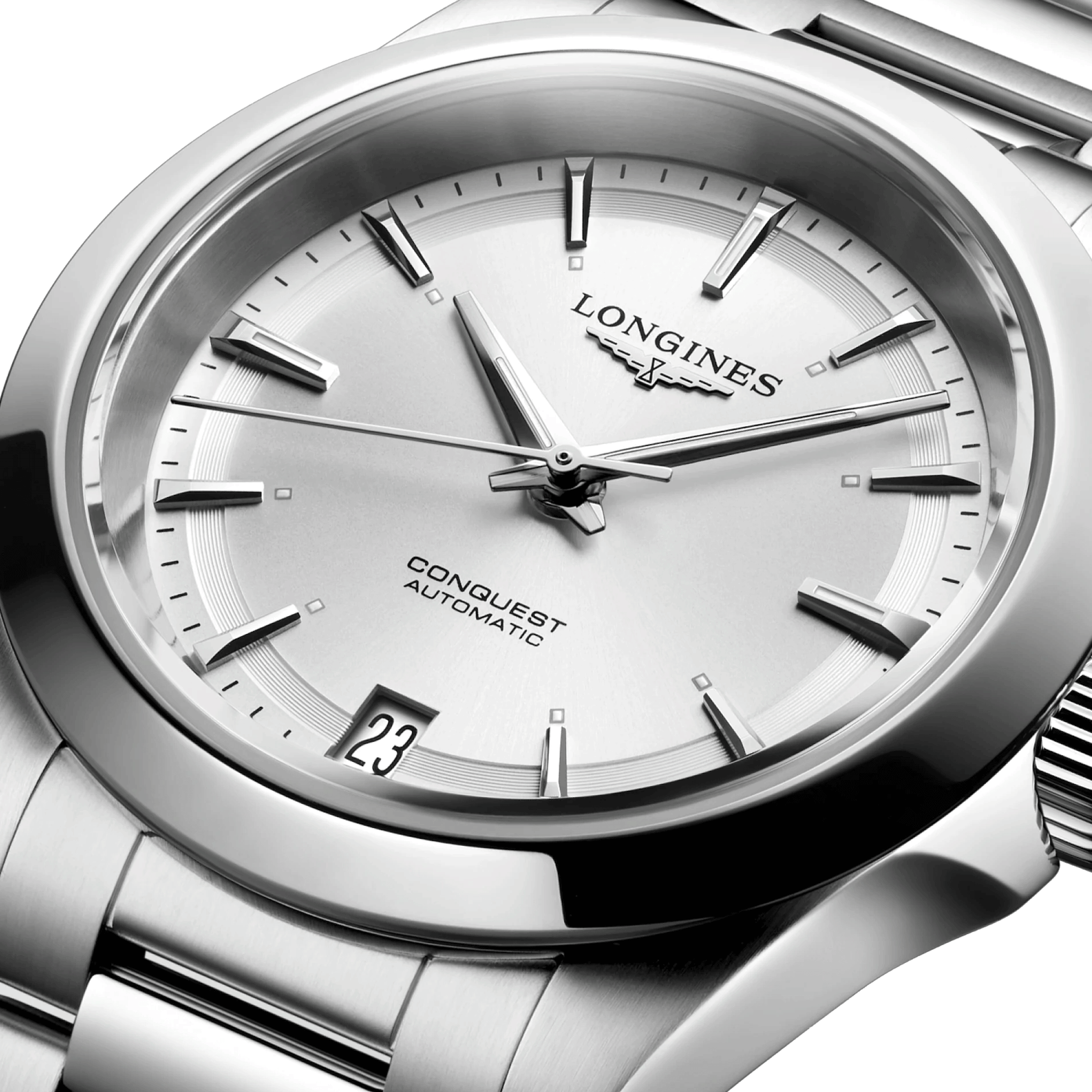 Montre Longines Conquest 2023 automatique cadran argenté bracelet acier 34 mm L3.430.4.72.6