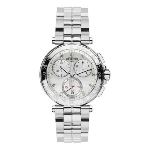 Montre Michel Herbelin Newport quartz chronographe cadran nacre bracelet acier 34 mm