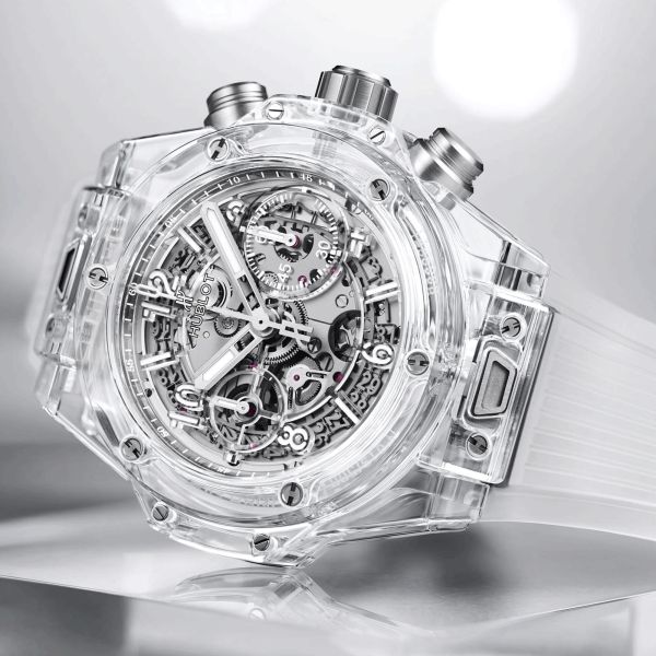Hublot Big Bang Unico Sapphire watch skeleton dial white rubber bracelet 42 mm