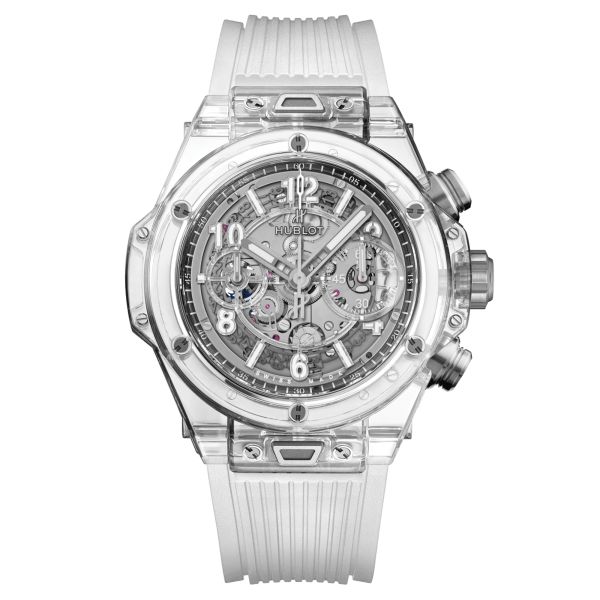 Hublot Big Bang Unico Sapphire watch skeleton dial white rubber bracelet 42 mm
