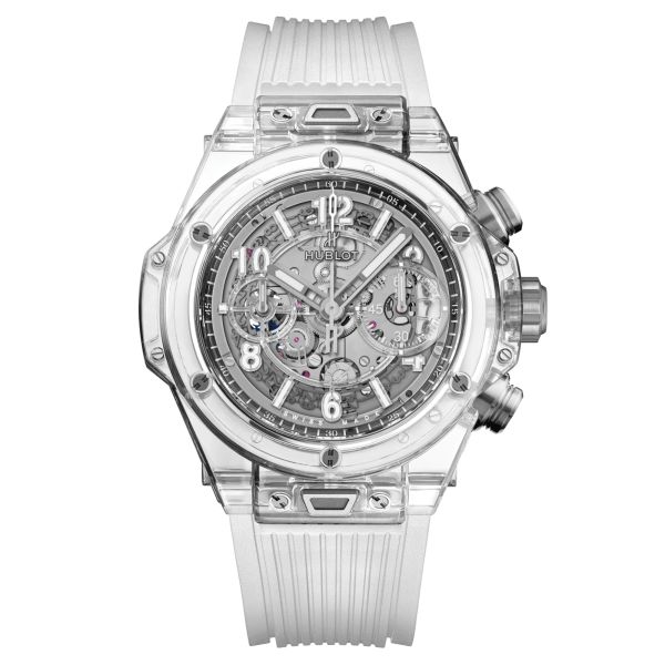 Montre Hublot Big Bang Unico Sapphire cadran squeletté bracelet caoutchouc blanc 42 mm 441.JX.4802.RT