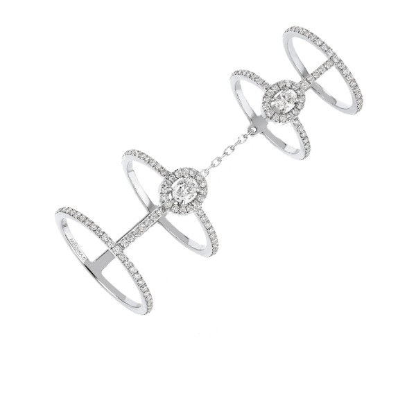 Bague Messika Glam'Azone double Pavée en or blanc et diamants - Soldat