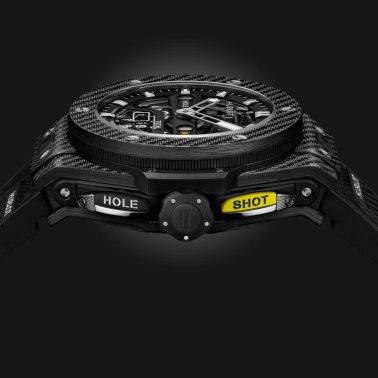 Hublot Big Bang Unico Golf Black Carbon automatic watch skeleton dial black rubber strap and white leather 45 mm 416.YT.1120.VR