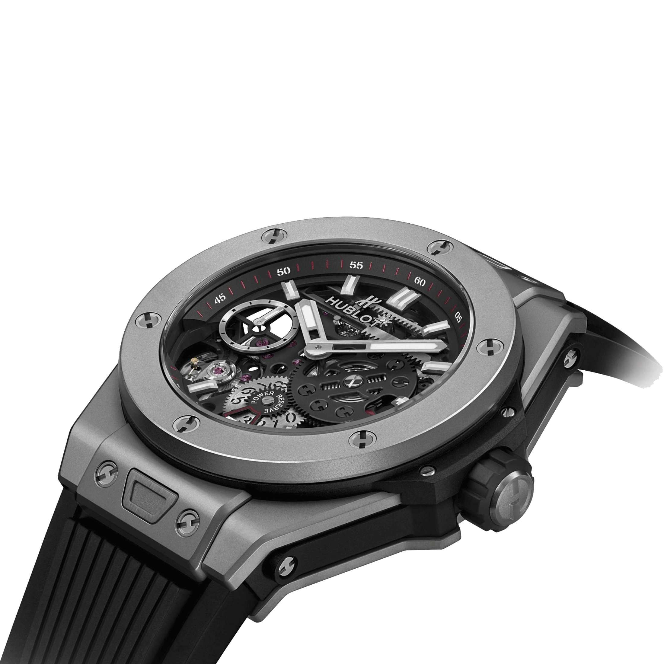 Montre Hublot Big Bang Meca-10 Titanium mécanique cadran squelette bracelet caoutchouc noir 45 mm 414.NI.1123.RX