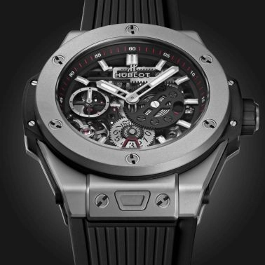 Montre Hublot Big Bang Meca-10 Titanium mécanique cadran squelette bracelet caoutchouc noir 45 mm 414.NI.1123.RX
