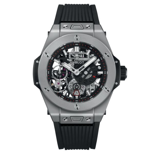 Hublot Big Bang Meca-10 Titanium watch mechanical skeleton dial black rubber strap 45 mm