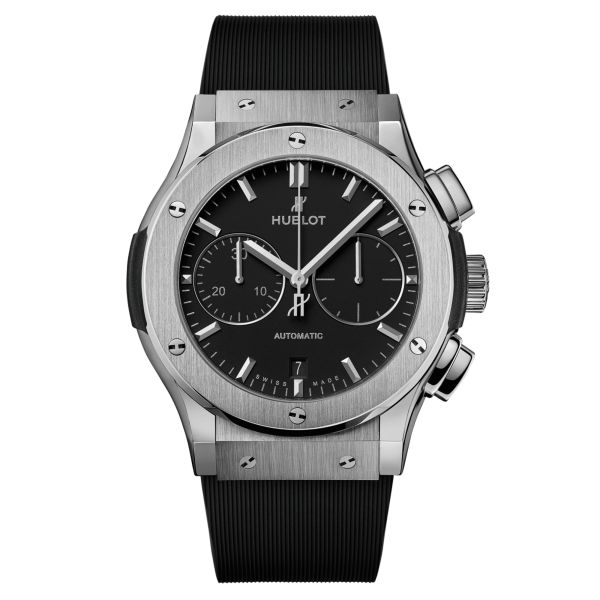 Montre Hublot Classic Fusion Chronograph Titanium automatique cadran noir bracelet caoutchouc noir 45 mm 521.NX.1171.RX